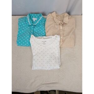 Lot of 3 Tops Medium Kim Rogers White Stag Polka Dot Striped Button Down Shirt M